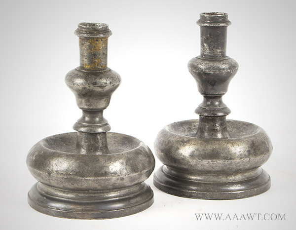 Candlesticks, Pewter, Short Stem Rising From Bulbous Base, Acorn Knop
Iberian (Spain/Portugal peninsula), 17th Century, entire view